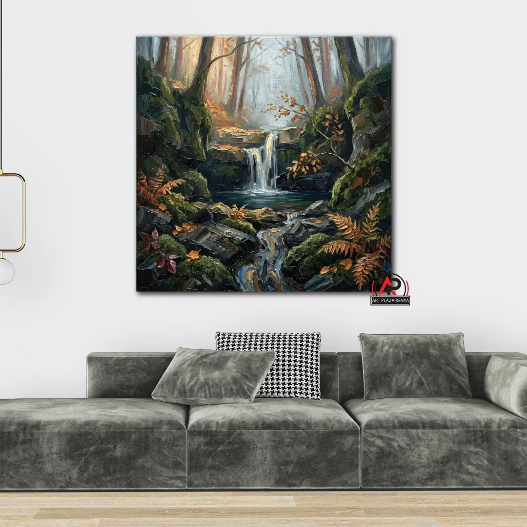Autumn waterfall canvas wall art
