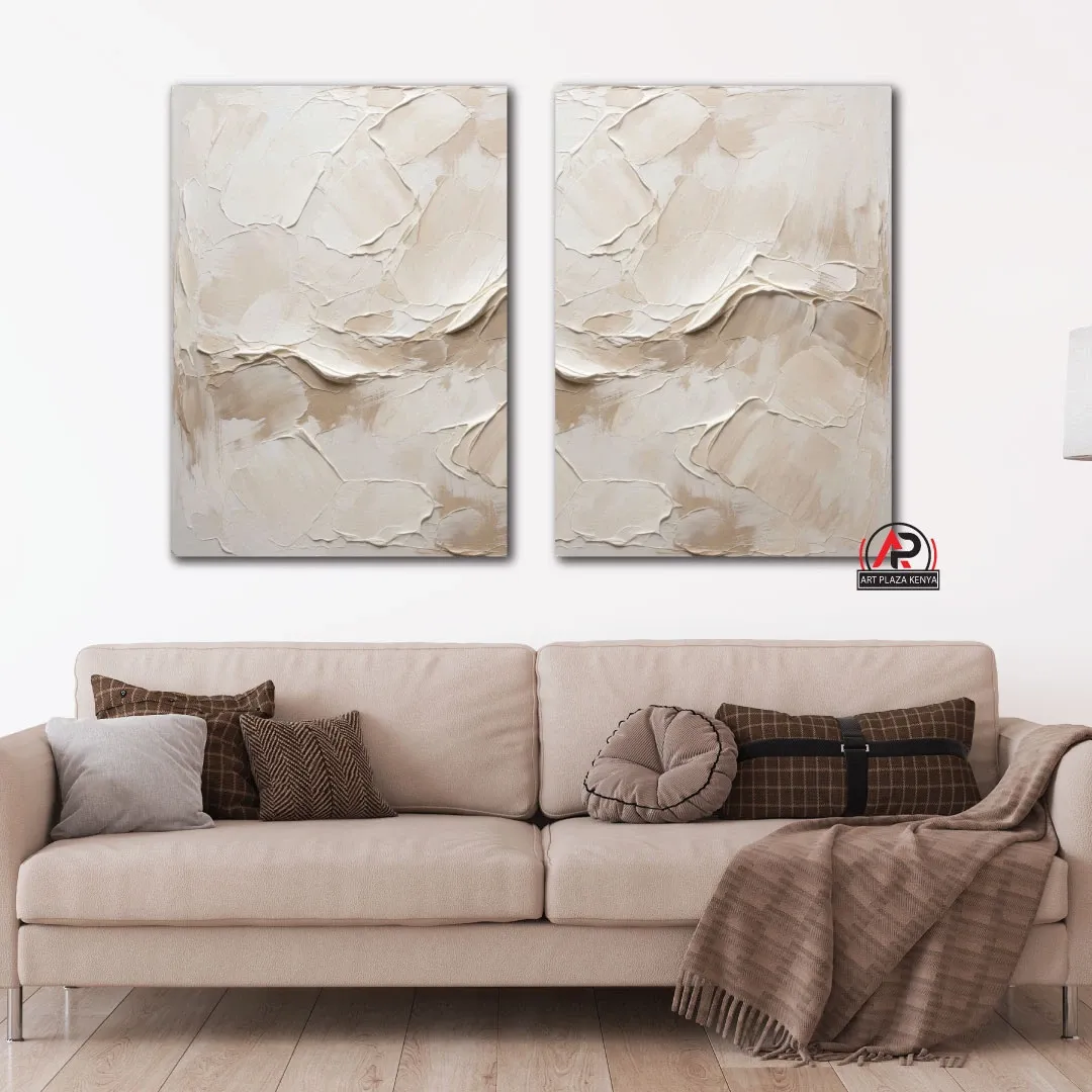 BEIGE ABSTRACT DIPTYCH CANVAS