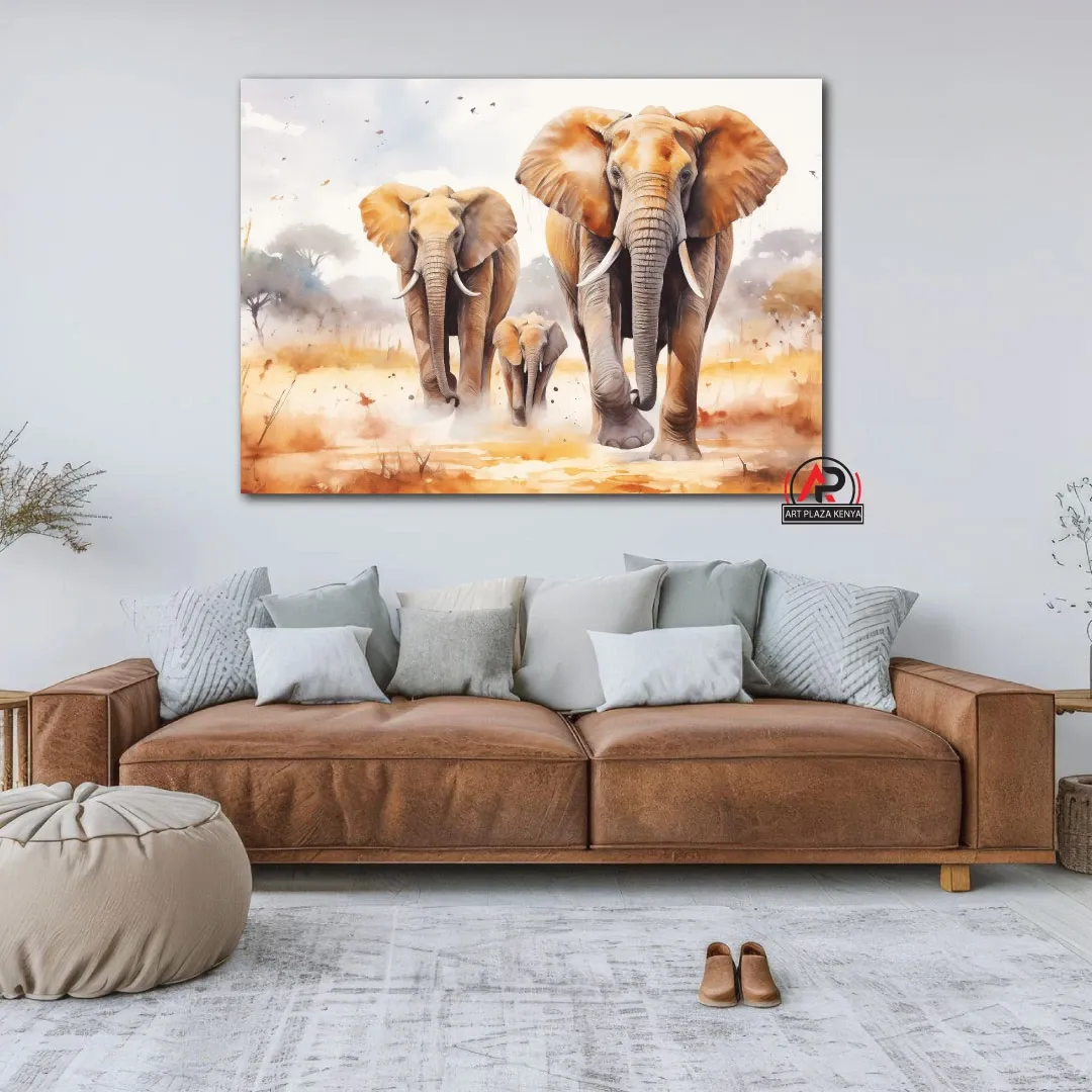 African Elephant Family Art